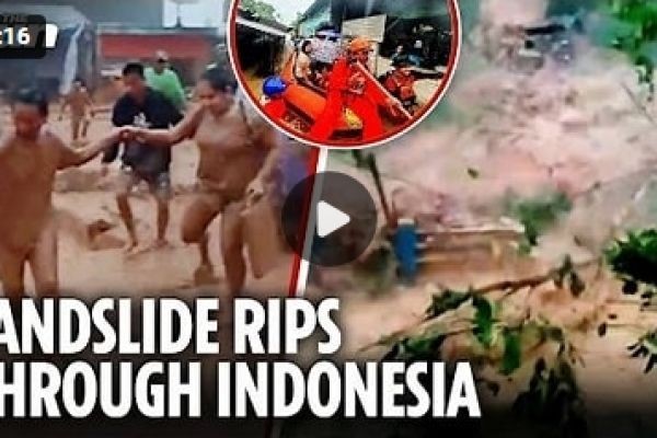 Moment deadly landslide RIPS through Indonesian village as school building collapses